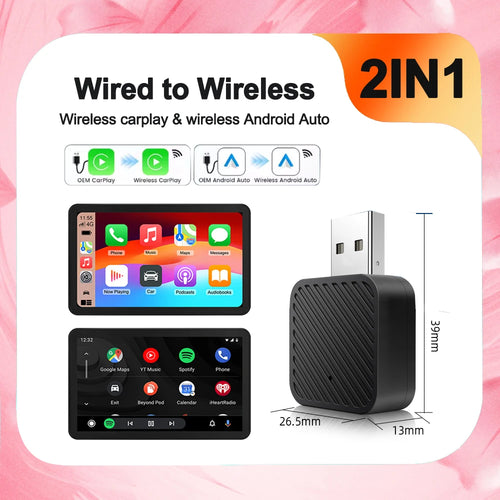 NEW Wireless Carplay Adapter Android Auto 2in1 Smart Mini Box  WIFI BT