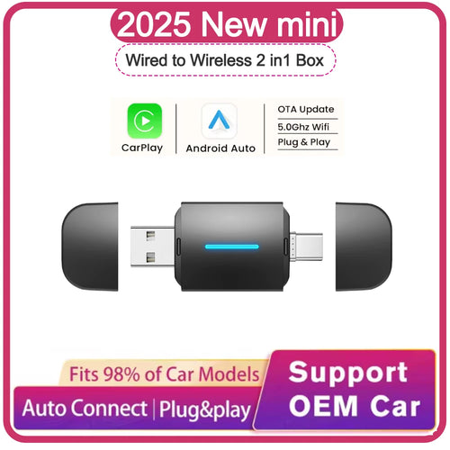 NEW Wireless Carplay Adapter Android Auto 2in1 Smart Mini Box  WIFI BT