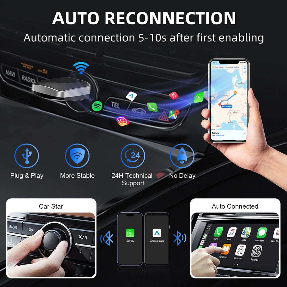 NEW Wireless Carplay Adapter Android Auto 2in1 Smart Mini Box  WIFI BT