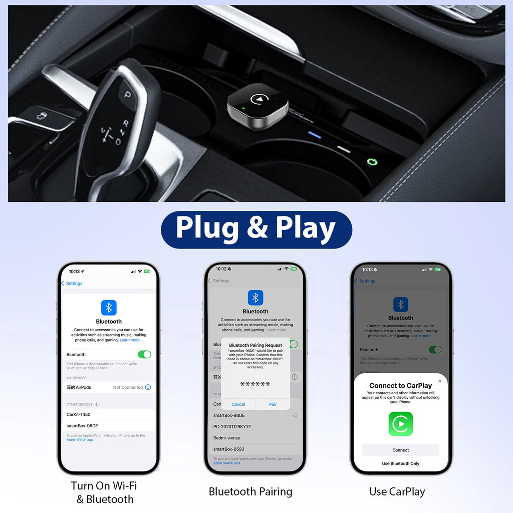 2 IN 1 Wireless Carplay Adapter, Converts Wired to Wireless carplay