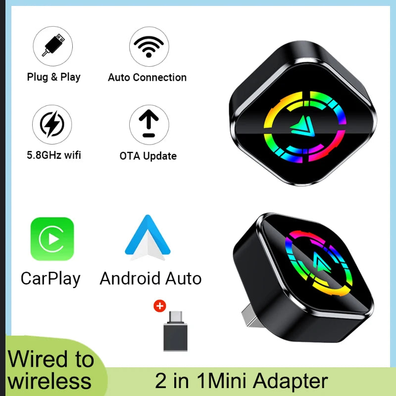 2025 NEW Wireless Carplay Adapter Android Auto 2in 1 Smart Dongle WIFI