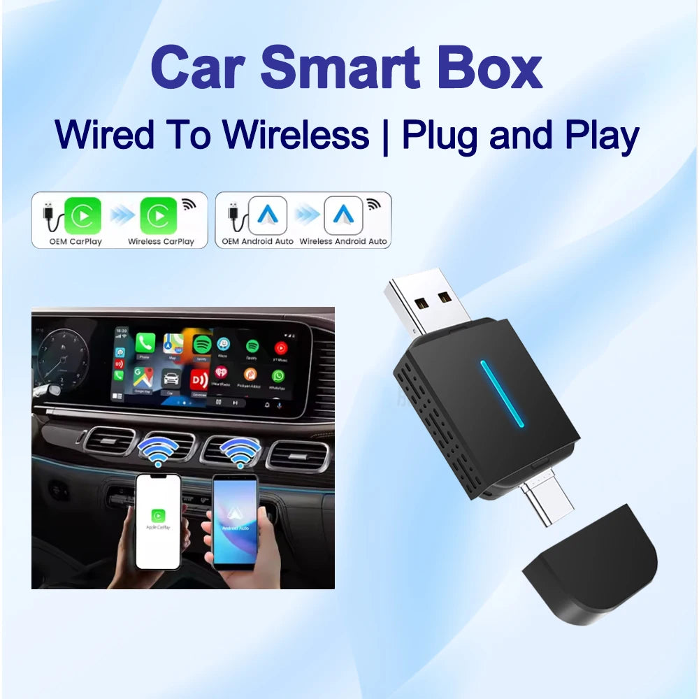 NEW Wireless Carplay Adapter Android Auto 2in1 Smart Mini Box  WIFI BT