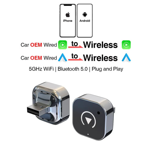 2 IN 1 Wireless Carplay Adapter, Converts Wired to Wireless carplay